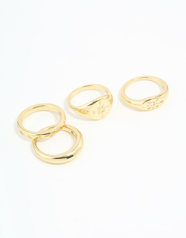 Lovisa - Gold Plated Compass & Star Stacking Rings 4-Pack