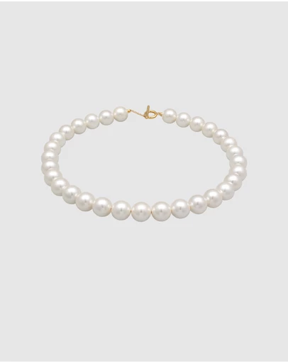 Elli Jewelry - Shell Pearl T-Bar Necklace in Gold-Plated 925 Silver