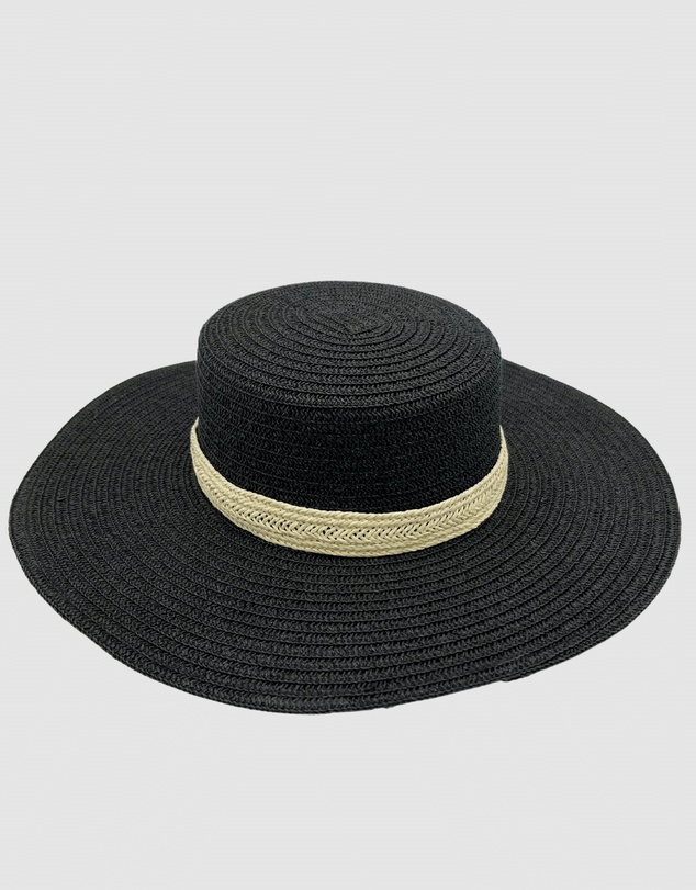 Jacaru - Jacaru 1879 Ladies Flat Wide Brim Black with natural trim