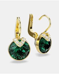 Swarovski - Bella V Drop Earrings, Round Cut, Green, Gold-Tone Plated