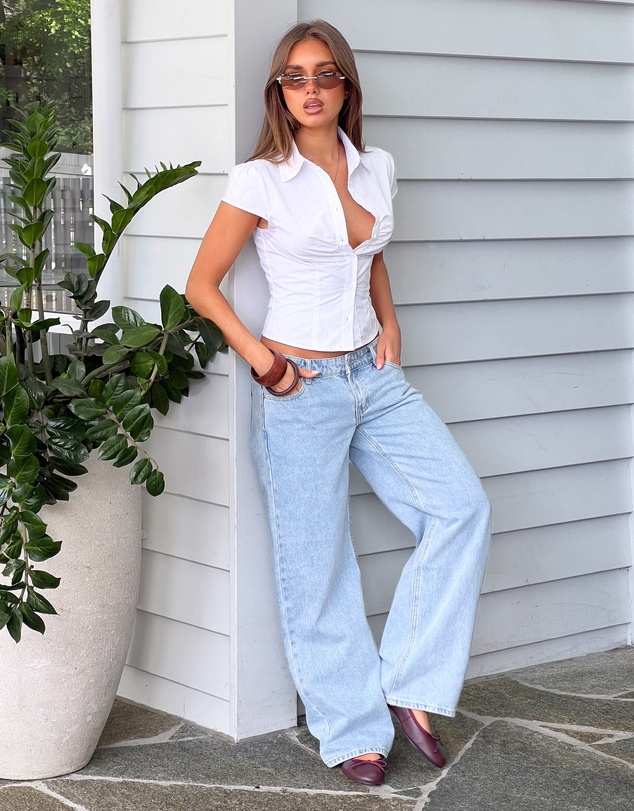 Beginning Boutique - Clara Star Light Wash Denim Low Rise Jeans