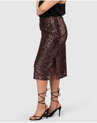 Pink Dusk by Curve Project - Foolish Sequin Midi Skirt