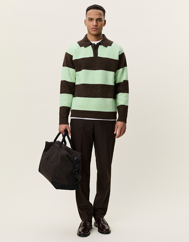 Les Deux - Striped Melange Knitted Polo