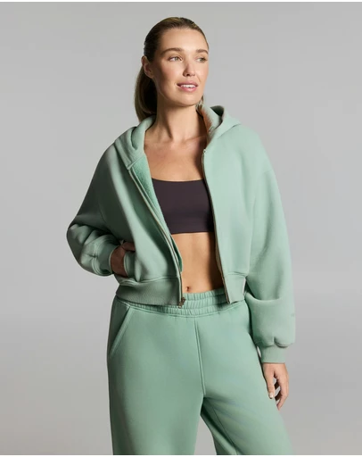 Rockwear - Luxe Fleece Cropped Zip Through Hoodie