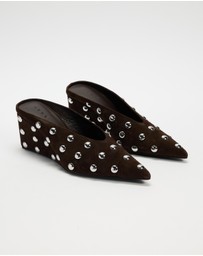 AERE - Studded Suede Wedge Pumps