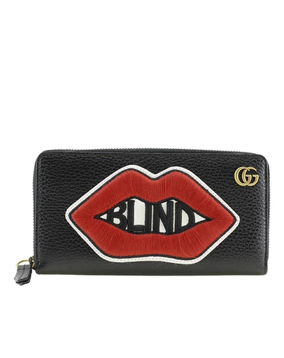 Pre-Loved by Azura Reborn - Pre-Loved GG Marmont Pebbled Calfskin Embroidered Blind For Love Zip Around Wallet