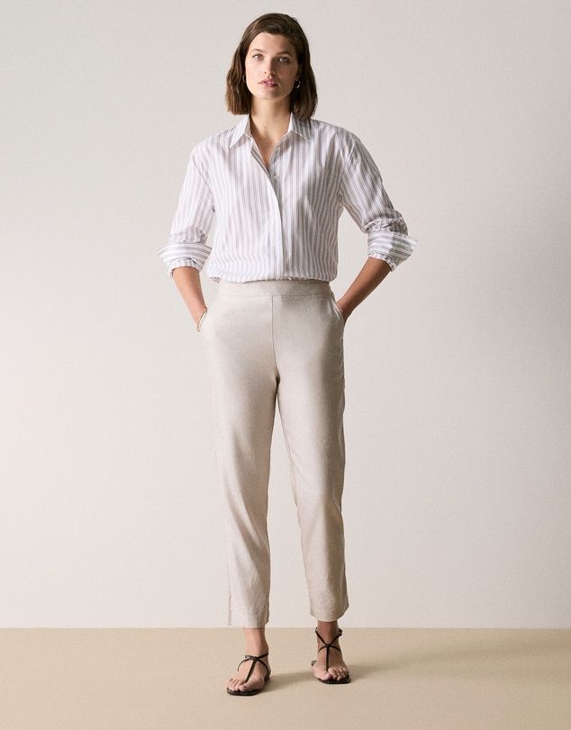 Trenery - Yarn Dyed Stretch Linen Blend Pull On Pant in Flax