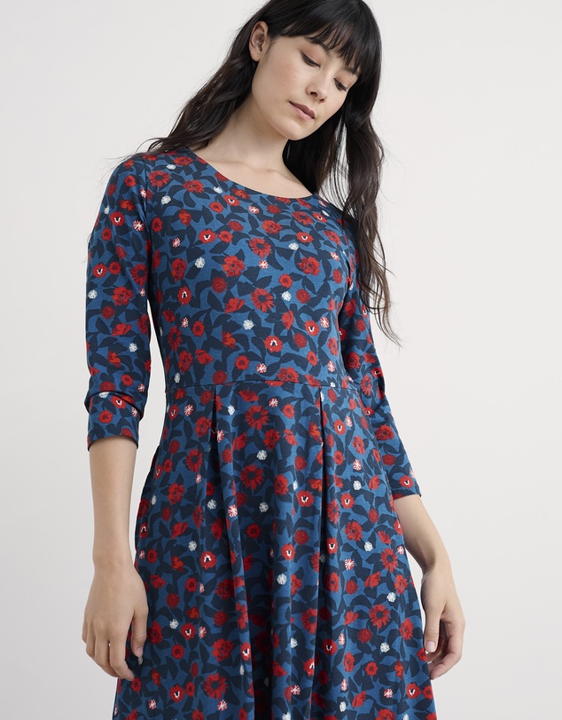 Seasalt - Seasalt Cornwall Blue Veronica Midi Dress in Organic Cotton Jersey
