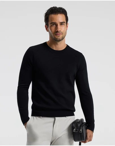 Calibre - Merino Wool Crew Neck Sweater Black
