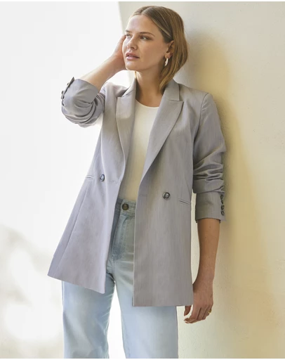 Sosandar - Grey Double Breasted Blazer