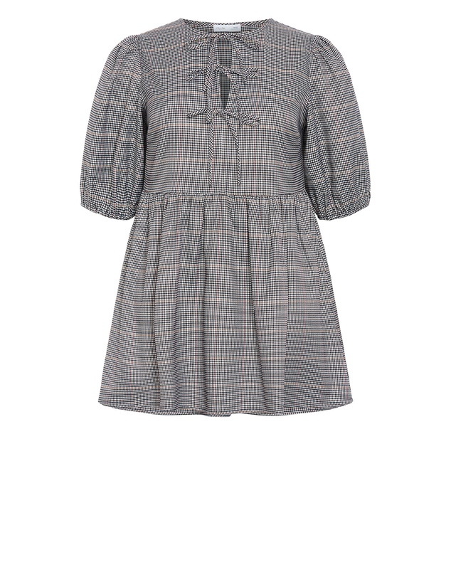 City Chic - Plus size Check Tie Mini Dress - navy