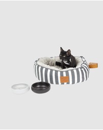 Mog & Bone - Reversible Cat Bed - Charcoal Hamptons Stripe Print