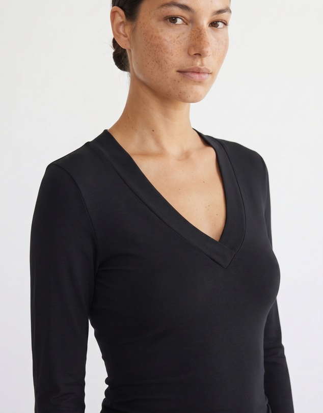 Style Addict - Margaux Deep V Henley Top - Black