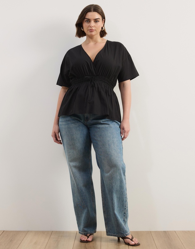 Atmos&Here Curvy - Elis Cotton Gathered Waist Top