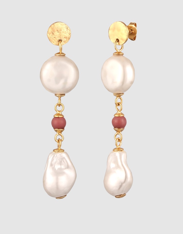 Elli Jewelry - Shell Pearl Round Charm Stud Earrings in Gold-Plated 925 Silver