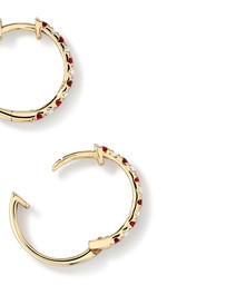 Michael Hill - 0.22 Carat TW Diamond and Created Ruby Huggie Hoop Earrings in 10kt Yellow Gold