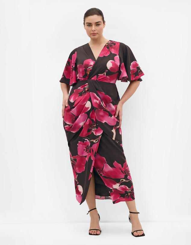 City Chic - Plus size Braelynn Fleur Print Maxi Dress - dark chocolate