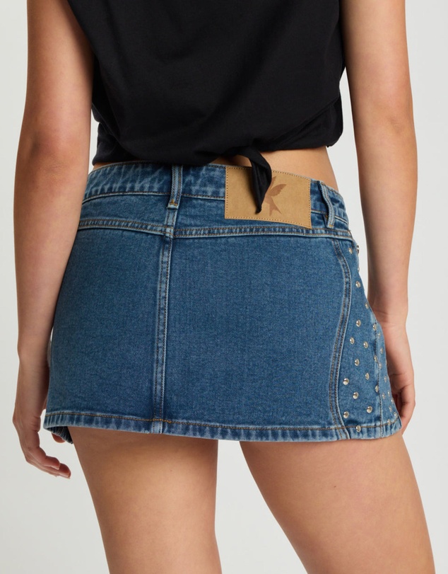 ONE TEASPOON - Chrome Edge Low Waist Studded Mini Denim Skirt - Eclipse Blue