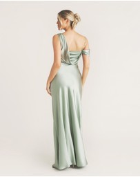 Six Stories - Asymmetrical Bardot Strap Satin Bridesmaid Dress