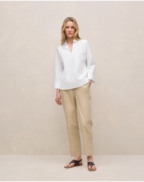 Trenery - Cotton Blend Straight Leg Pant in Sand