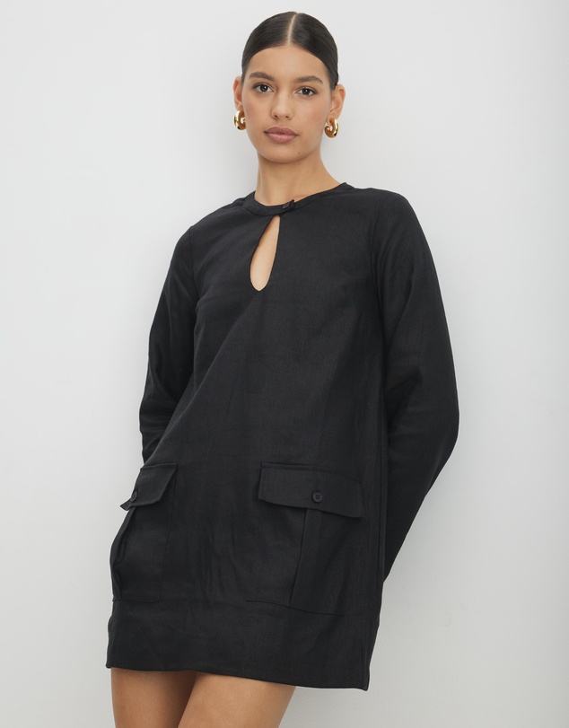 AERE - Ania Pocket Detail Linen Mini Dress