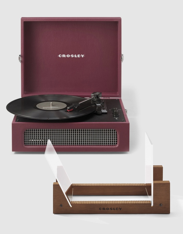 Crosley - Crosley Voyager Bluetooth Portable Turntable + Bundled Crosley Record Storage Display Stand - Burgundy