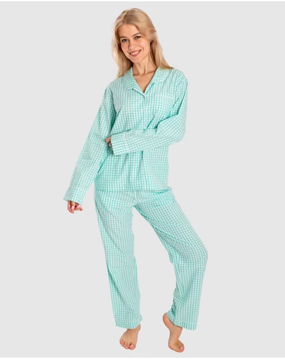 Sant And Abel - Women's Hepburn Gingham Mint Long PJ Set