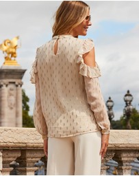 Sosandar - Metallic Fleck Print Cold Shoulder Top