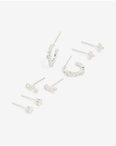 Lovisa - Waterproof Stainless Steel Diamante Stacking Earrings 4-Pack