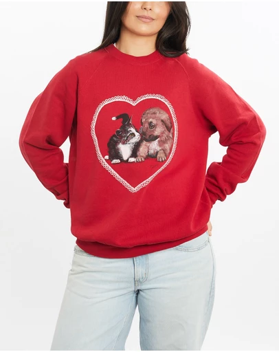 Vintage by The Real Deal - Pre Loved - Vintage 90s Kitten & Puppy Hand Painted Sweatshirt