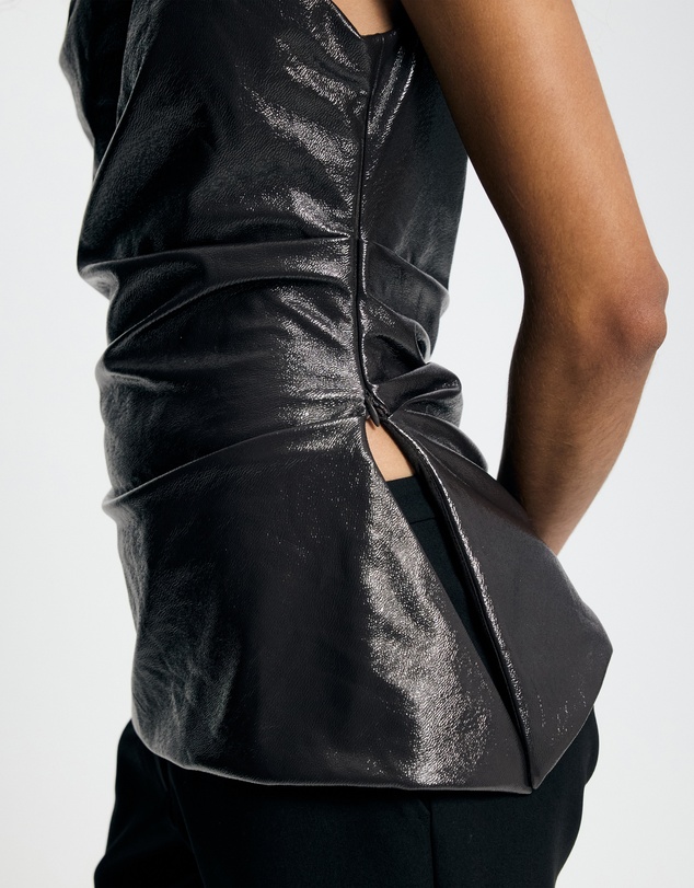 Lover - Fleur Patent Leather Look Asymmetrical Top