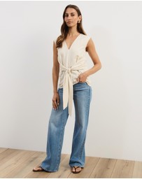 Atmos&Here - Liora Linen Blend Top with Tie