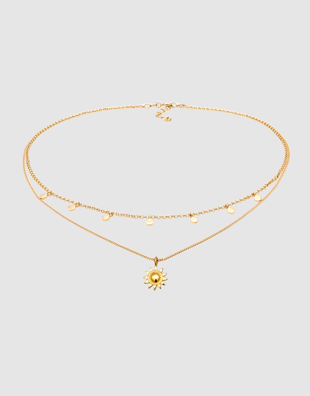 Elli Jewelry - Necklace Layer Sun 925 Sterling Silver Gold-plated