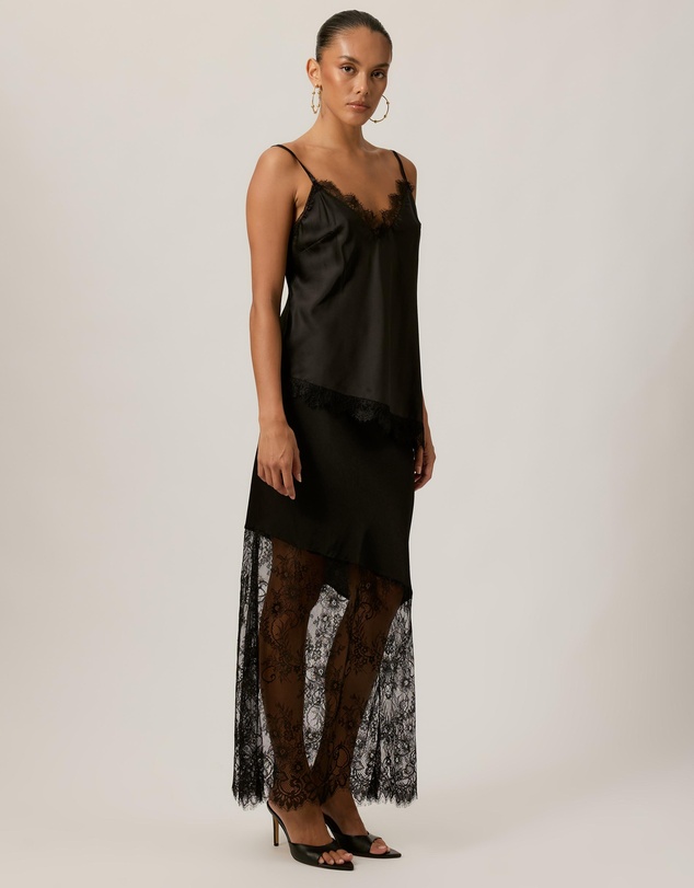 Tussah - Opal Satin Lace Trim Asymmetrical Cami Top