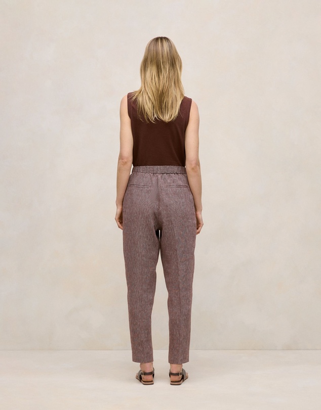 Trenery - Linen End On End Stripe Relaxed Pant in Espresso