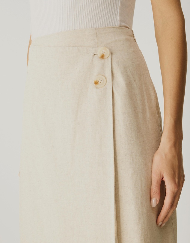 Atmos&Here - Alva Linen Blend Wrap Midi Skirt