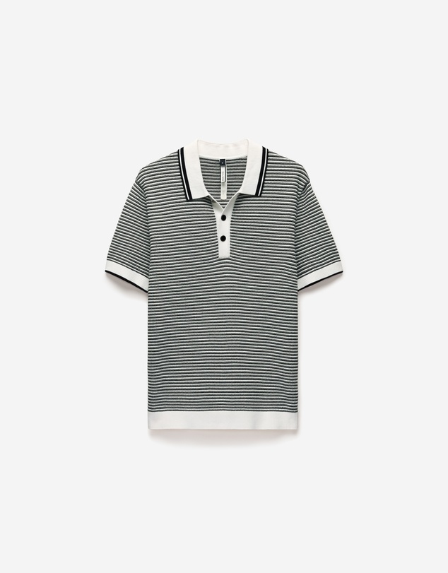 Calibre - Textured Stripe Knit Polo Grey