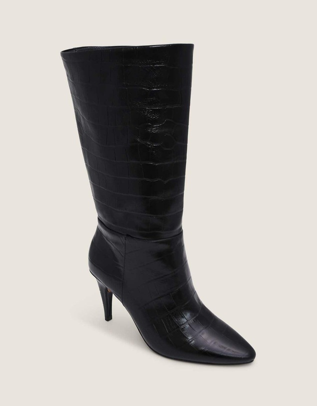 Shelly Shen - Kyrie Heel Long Boots Black Croc