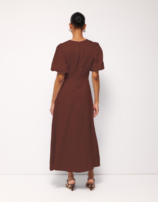 AERE - Elowen Linen Puff Sleeve Midi Dress