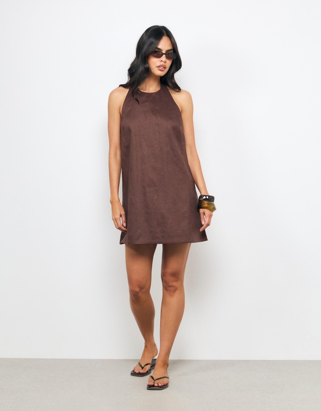 AERE - Kya Halter Neck Scoop Back Mini Dress