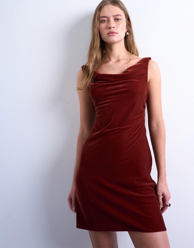TOPSHOP - Twist Shoulder Velvet Cami Mini Dress