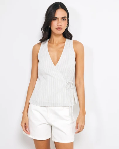 AERE - Naomi Stripe Crossover Wrap Top