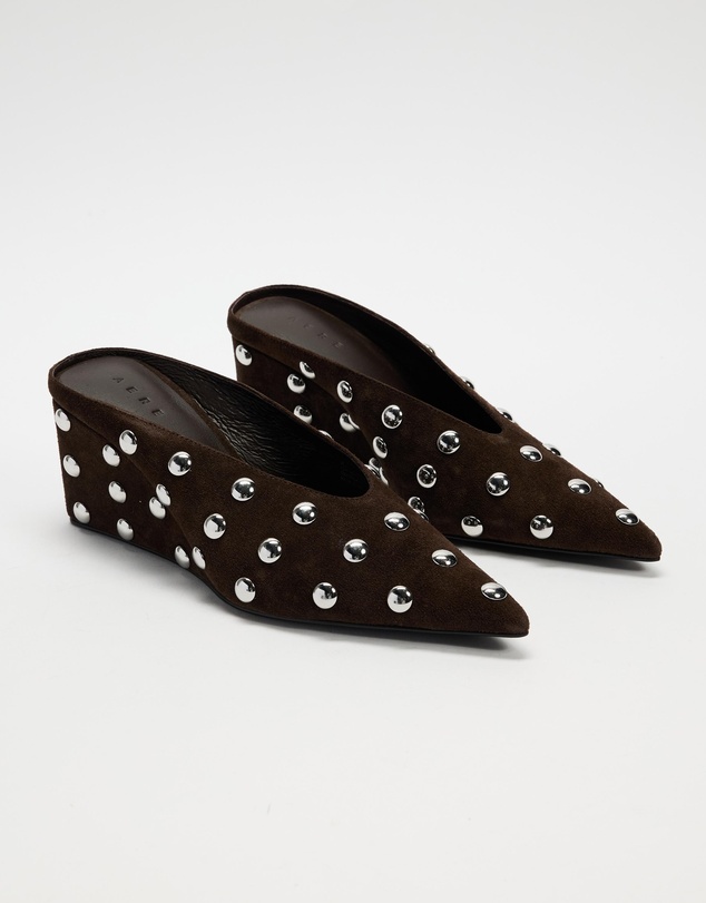 AERE - Studded Suede Wedge Pumps