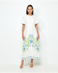 AERE - Elladia Puff Sleeve Midi Dress
