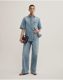 Witchery - Short Sleeve Denim Snap Shirt