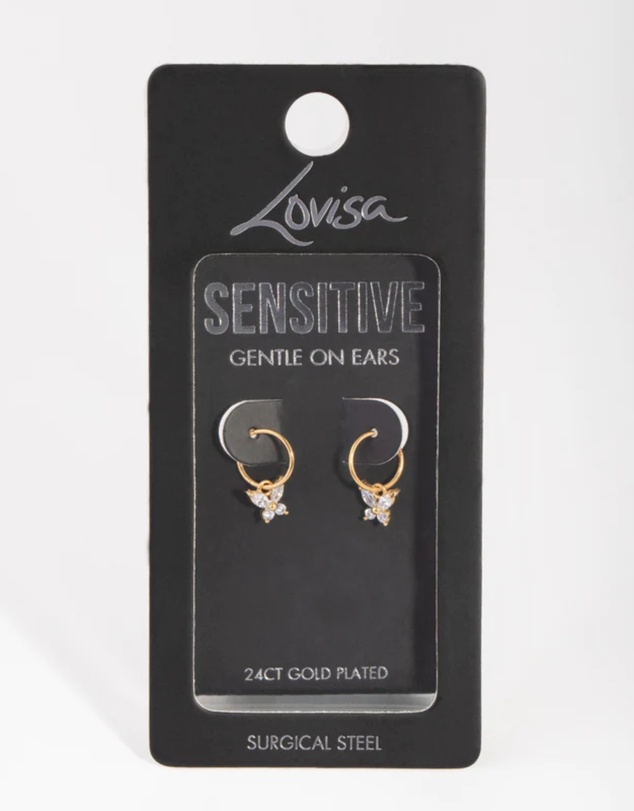 Lovisa - 24 Carat Gold Plated Surgical Steel Butterfly Sleeper Earrings