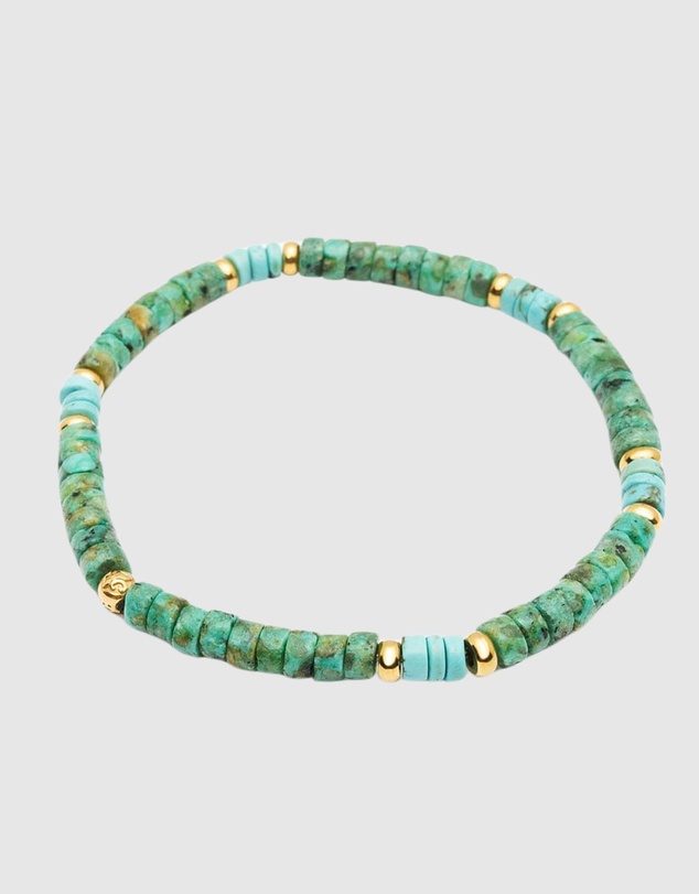 Nialaya Jewellery - Men's Wristband with Turquoise and African Turquoise Heishi Beads