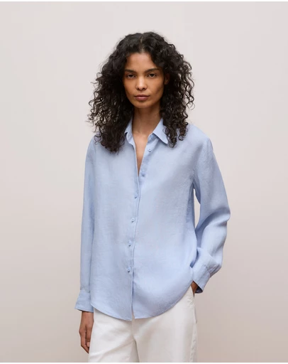 Trenery - Delave Linen Long Sleeve Shirt in Chambray