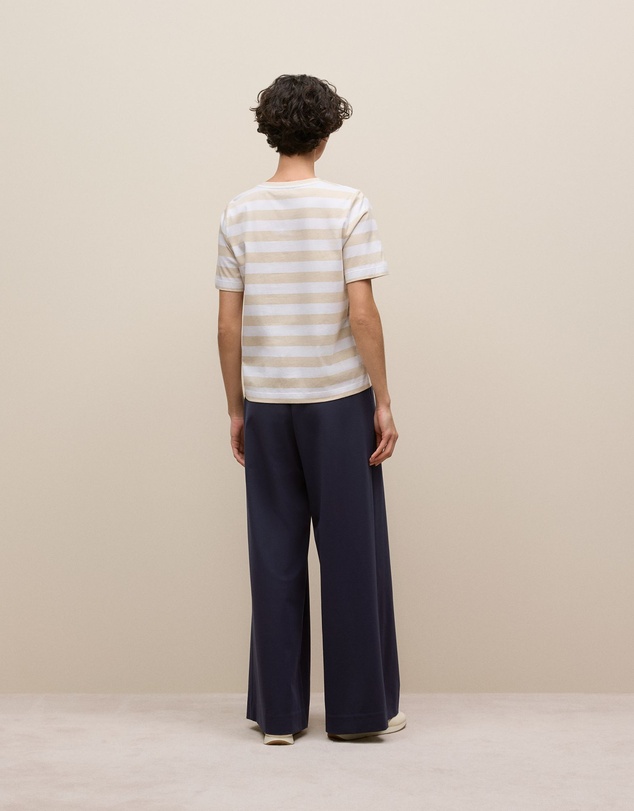 Trenery - Mercerised Cotton Stripe T-shirt in Stone