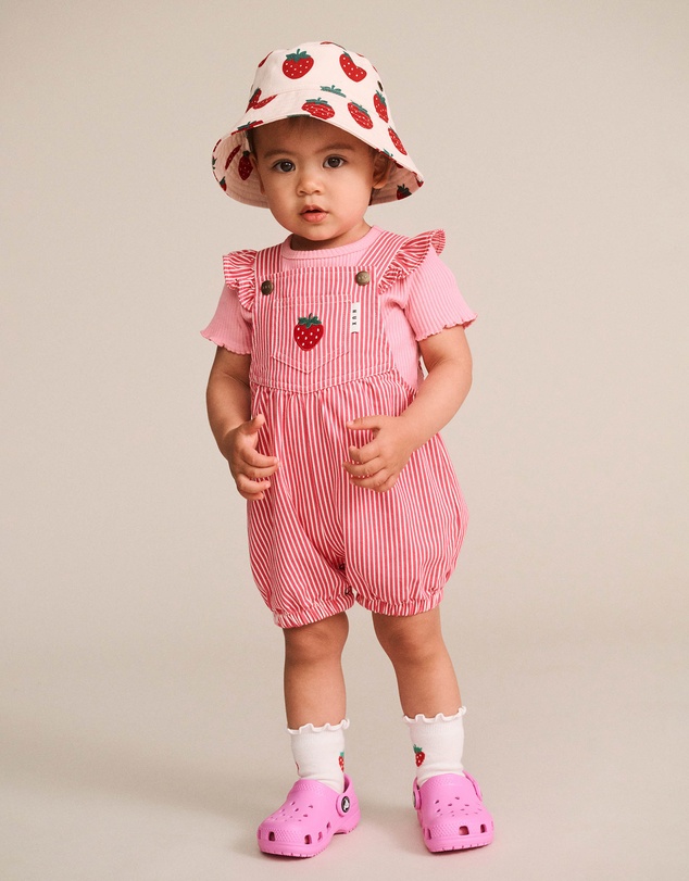 Huxbaby - Strawberry Embroidered Stripe Playsuit - Babies